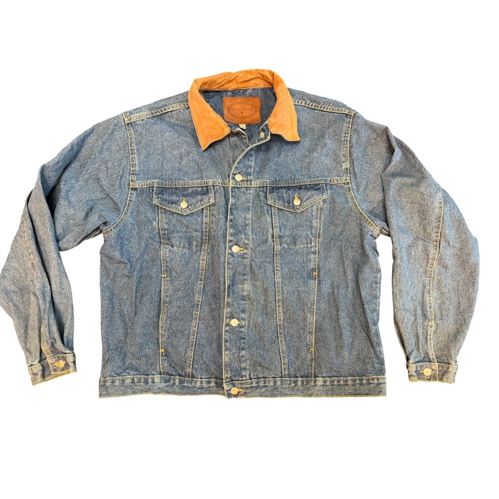 Carroll Original Wear Mens XL Denim Trucker Jacket Blue Cotton Contrast Collar